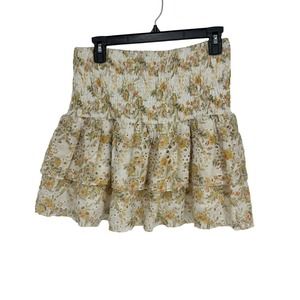 En Saison skirt women's large floral lace yellow Tiered Ruffle coquette